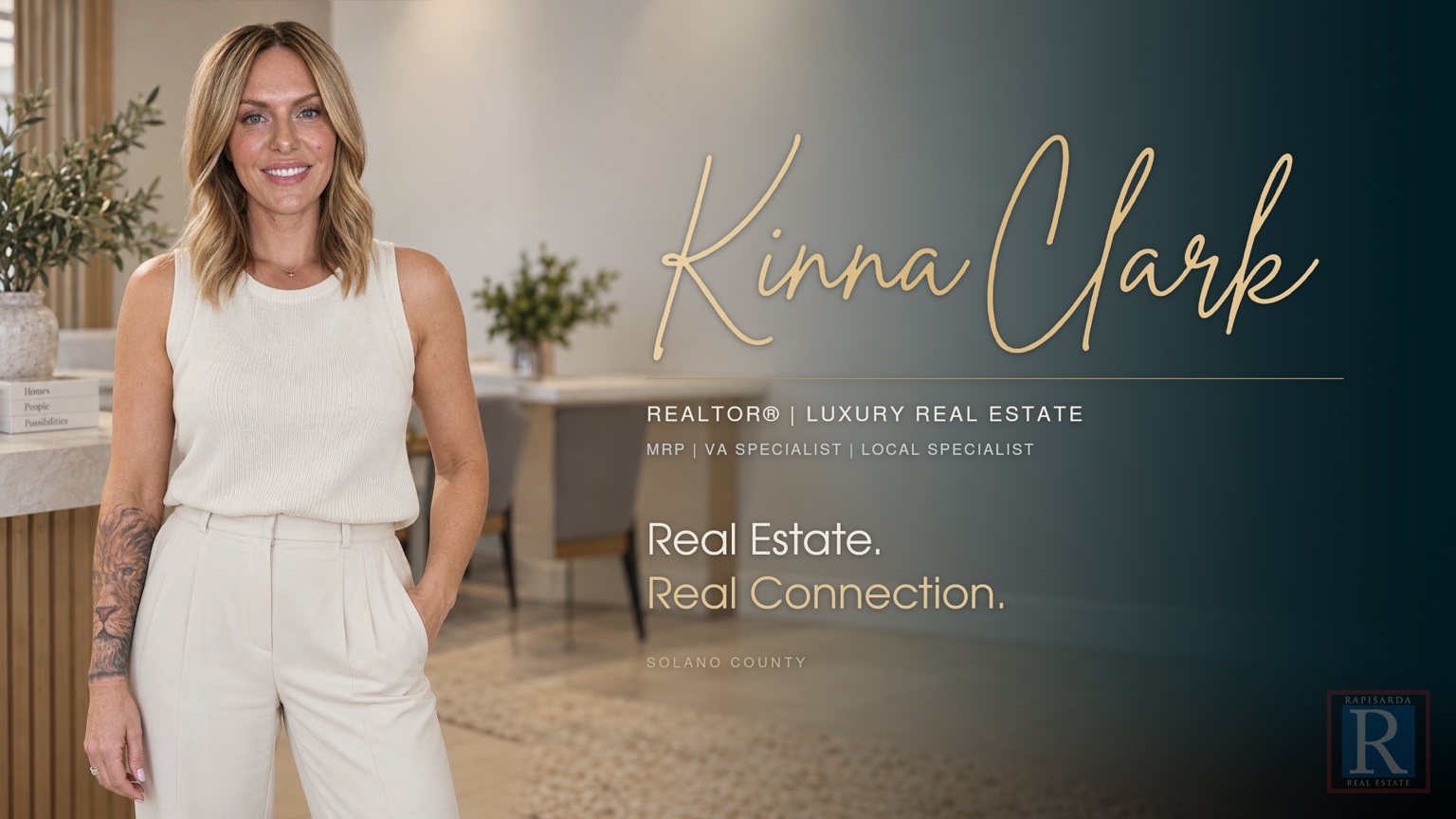 Kinna Clark, REALTOR® with Rapisarda Real Estate. Luxury real estate, MRP, VA specialist and local specialist in Solano County. Real Estate. Real Connection.